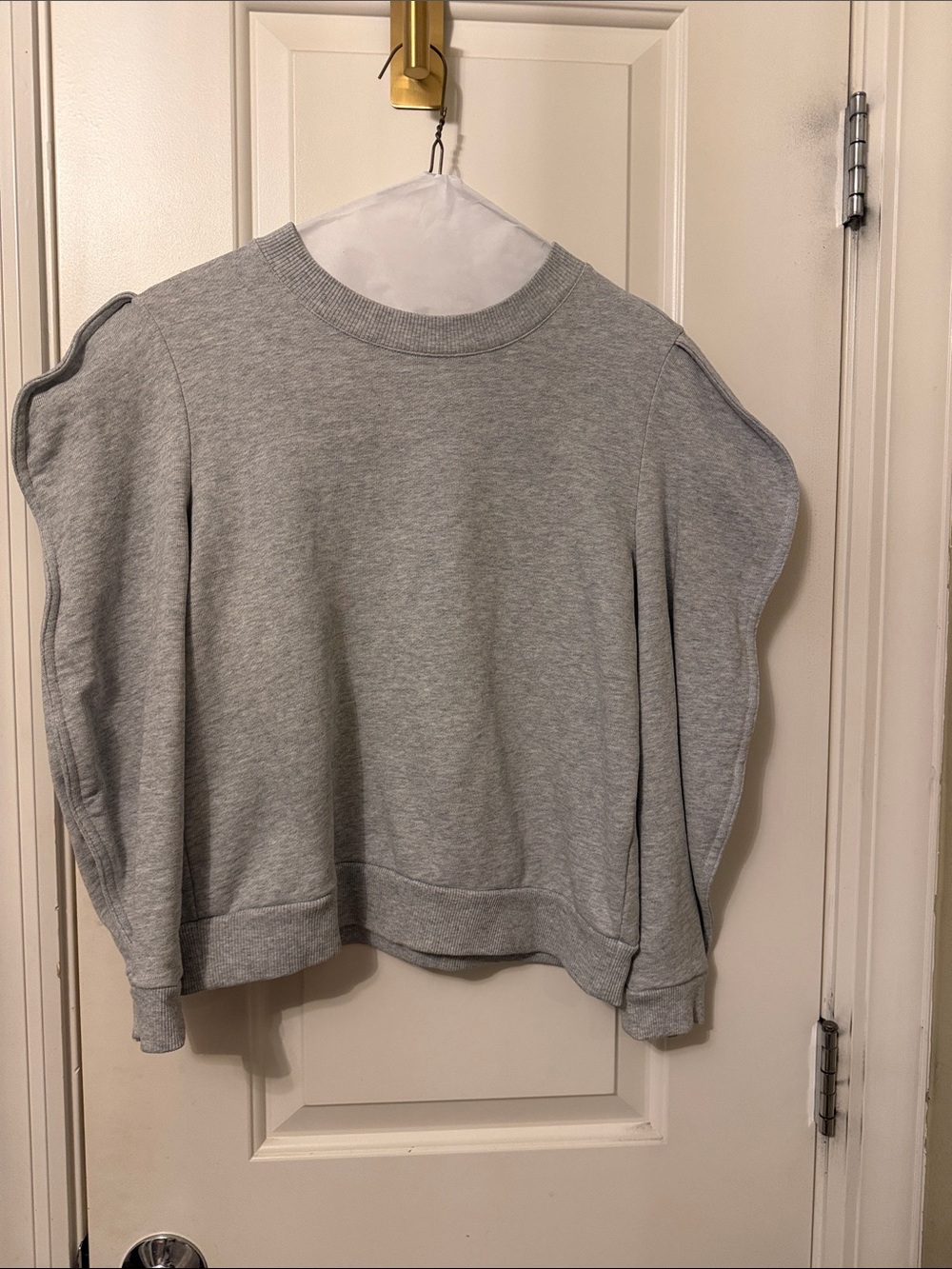 Tibi Light Gray Puff-Sleeve Crewneck Sweatshirt